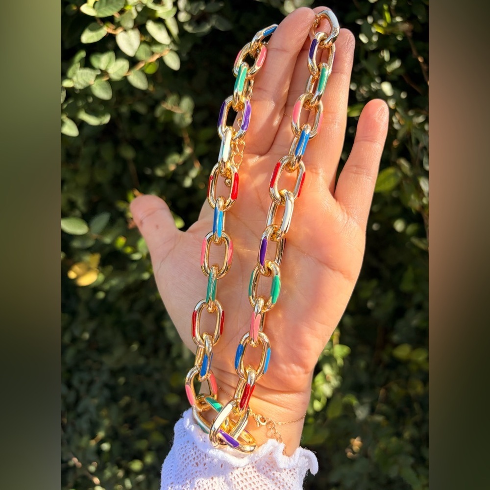 Colorful Gold Chain Link 
Necklace and Bracelet Set - Picture 5 of 10
